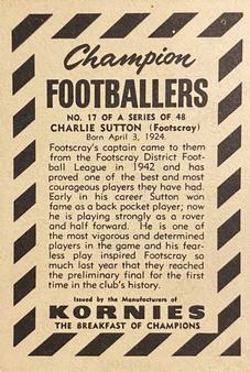 1954 Kornies Champion Footballers #17 Charlie Sutton Back